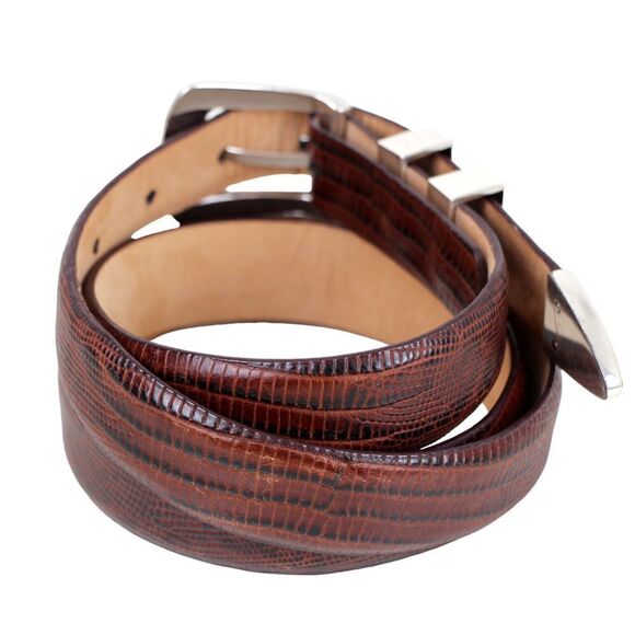 ITALIAN BROWN CALFSKIN SNAKE PRINT 1 1/8"Wd CASUAL DRESS MEN'S BELT Sz 40 (I22 - Picture 4 of 12